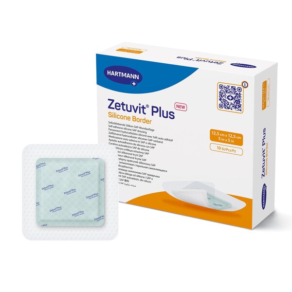 Zetuvit Plus Silicone Border Super Absorbent Dressing, 5 x 5 Inch, Sterile, 10PK 413902 - main